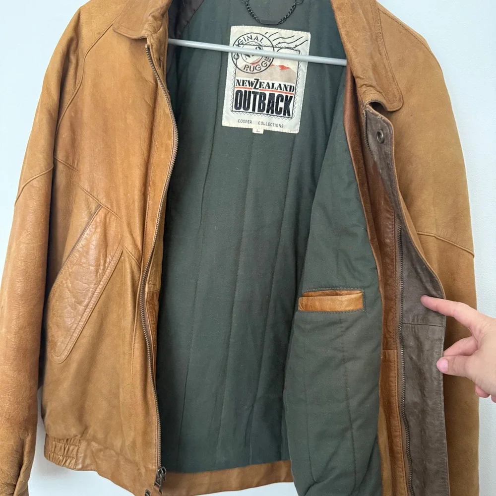 VTG 90s Leather Bomber Jacket L Tan Flight Aviator Rugged Streetwear‎ Gorpcore
